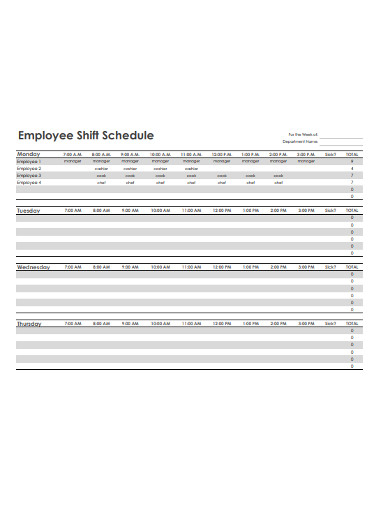 Employee Shift Schedule For a Week