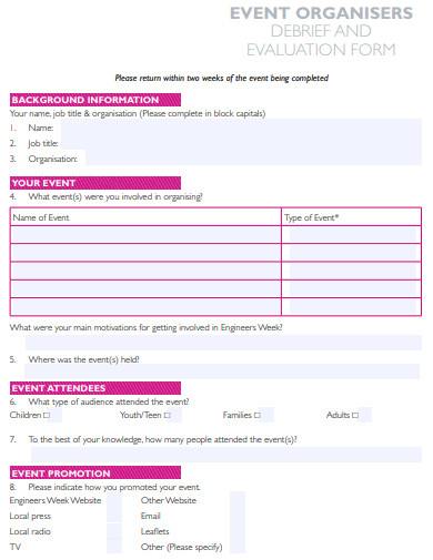 event organisers evaluation form
