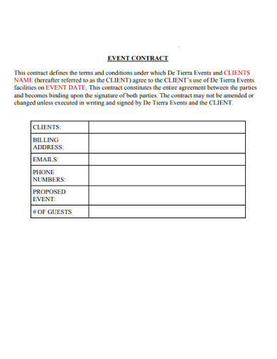 event planner contract example