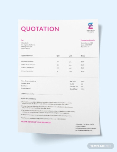 event planner quotation template