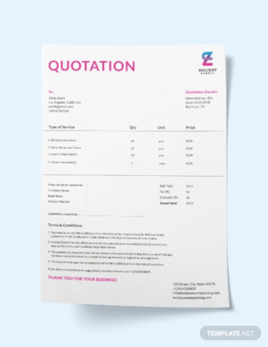 Event Planner Quotation Template