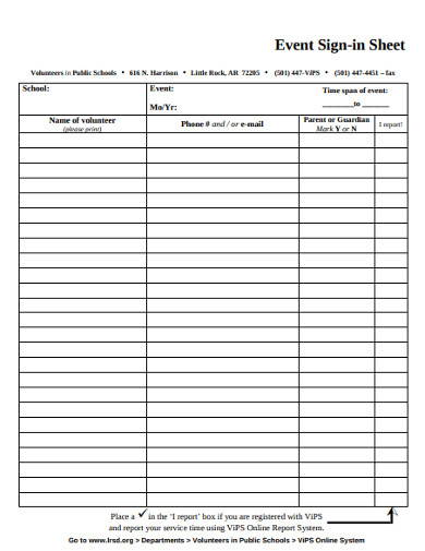 Event Sign in Sheet Example