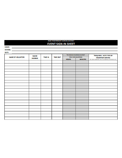 Event Sign in Sheet Templates