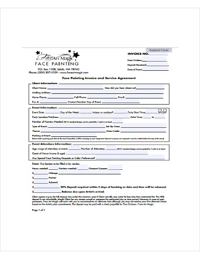 Face Painting Invoice and Service Agreement