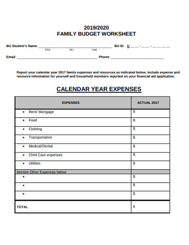 family budget worksheet 