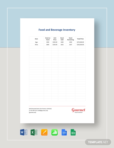 food beverage inventory template