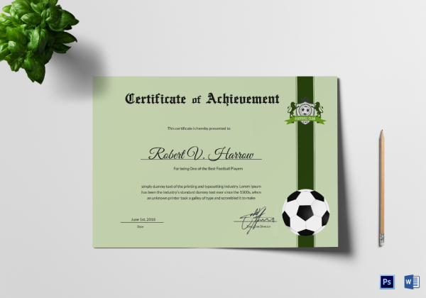 football certificate of achievement