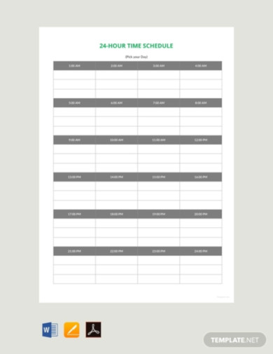 free 24 hour time schedule template