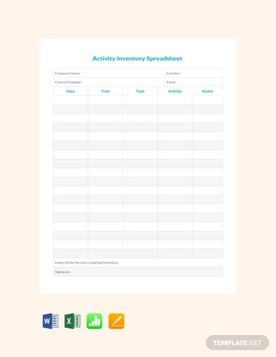 free activity inventory spreadsheet template