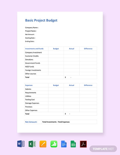 free basic project budget template