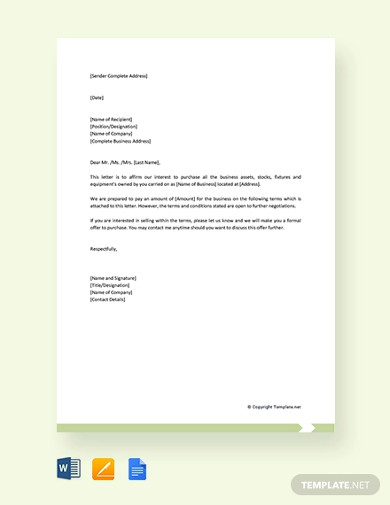 Free Business Purchase Offer Letter