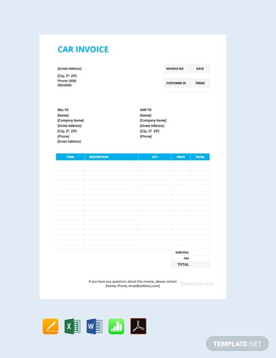 free car invoice template