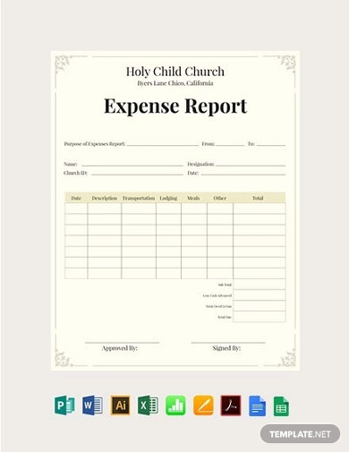 free church expense report template