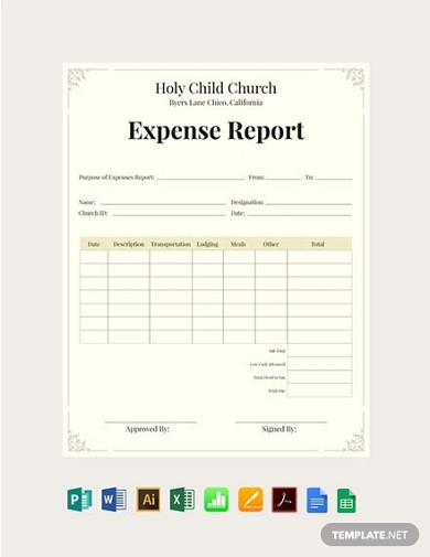 Free Church Expense Report Template