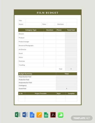 Free Film Budget Template