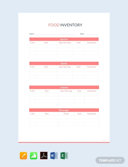free food inventory sheet template