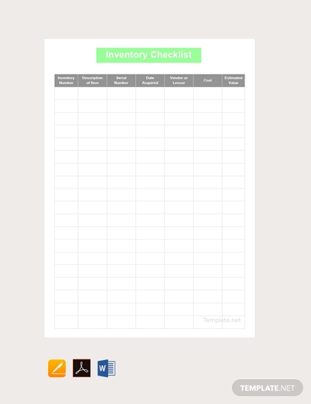 free inventory checklist template