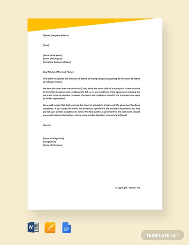 free letter of intent to purchase business