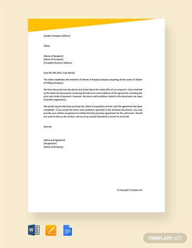 Free Letter Of Intent To Purchase Business