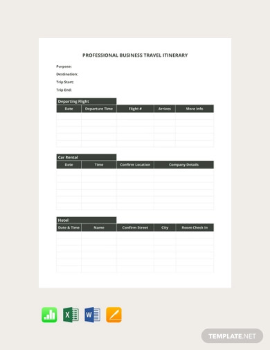 free professional business travel itinerary template
