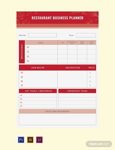 free restaurant business planner template