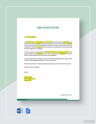 free sample real estate letter template