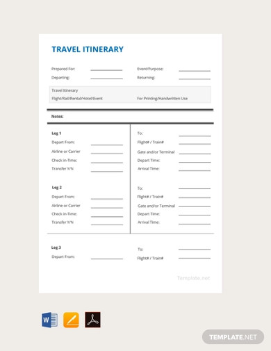 free simple travel itinerary template