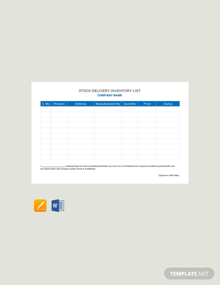 free stock delivery inventory list template