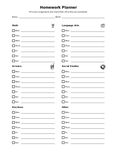 homework planner in pdf