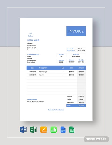 hotel stay invoice template