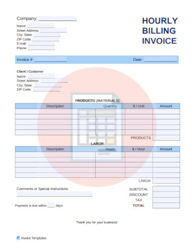 hourly billing invoice