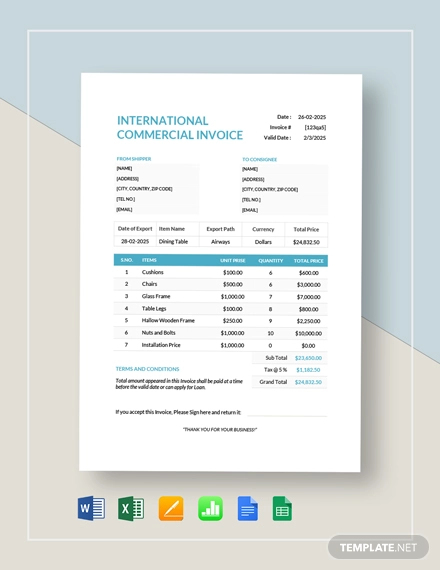 International Commercial Invoice Template