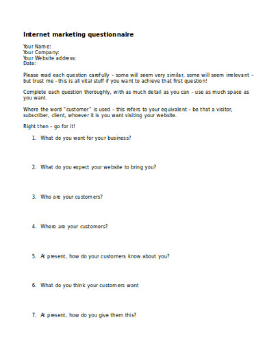 internet marketing questionnaire in word