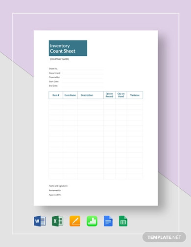 inventory count sheet template