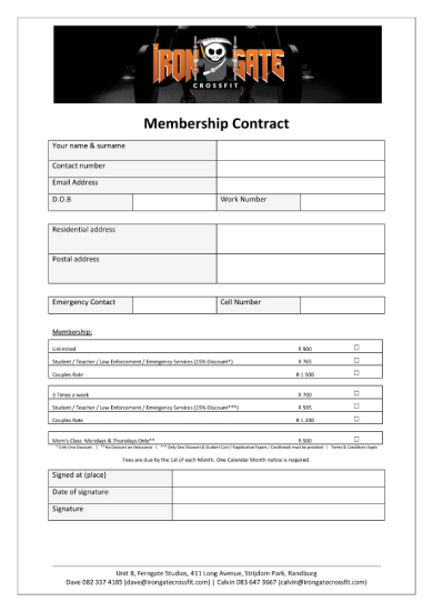 iron gate gym membership contract