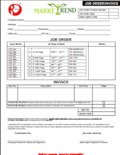 job order invoice form