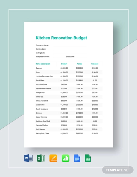 kitchen renovation budget template