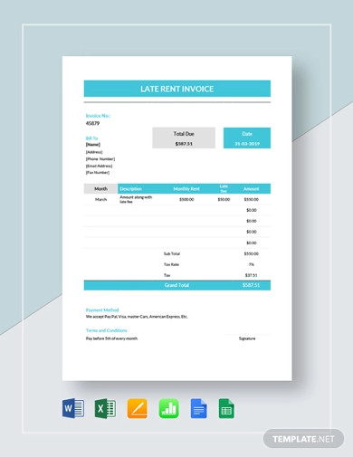 Late Rent Invoice Template