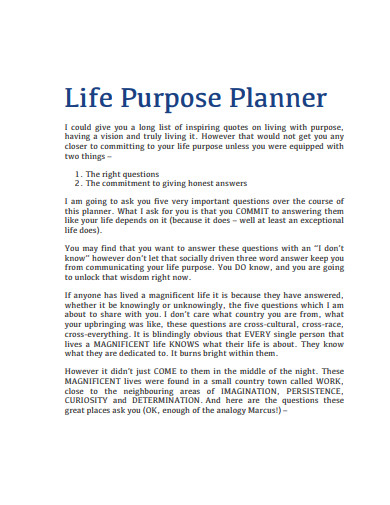 life purpose planner