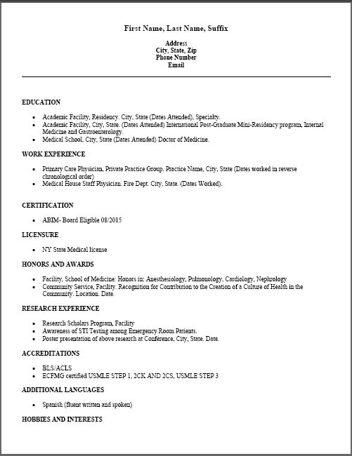 md physician doctor resume template