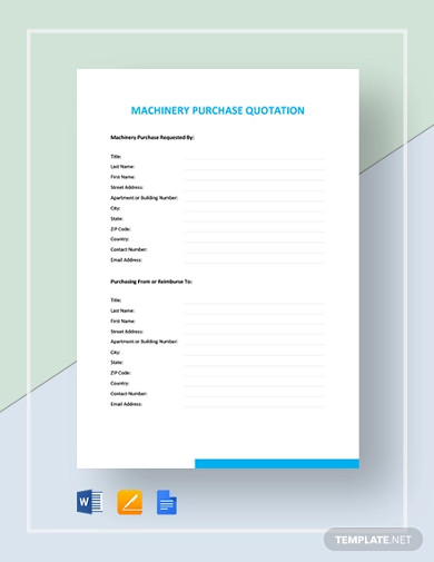 machinery purchase quotation template