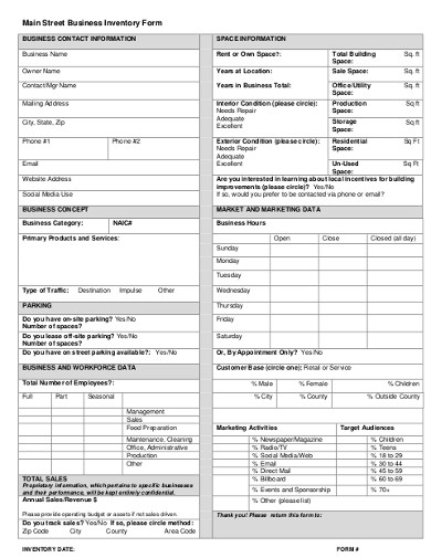 main street business inventory form