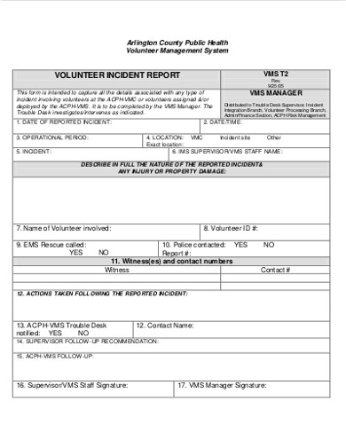 Managment Volunteer Incident Report Form