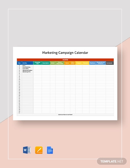 Marketing Campaign Calendar Template