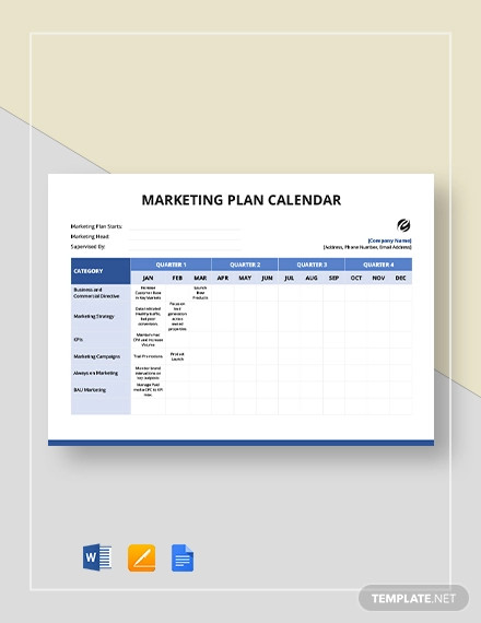 Marketing Plan Calendar Template