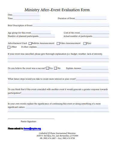ministry after event evaluation form