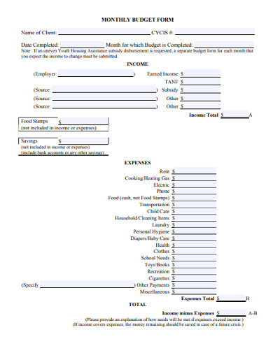 monthly budget form