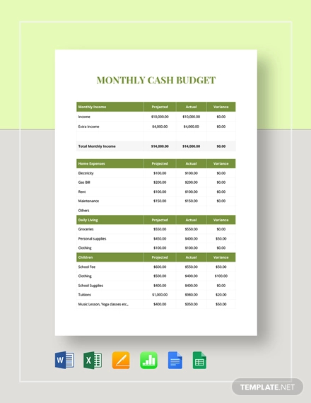 monthly cash budget template