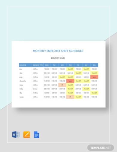 Employee Shift Schedule - 7+ Examples, Format, Word, Pages, Pdf
