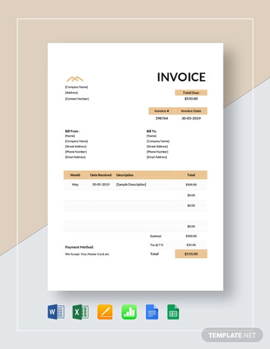 monthly rent invoice template